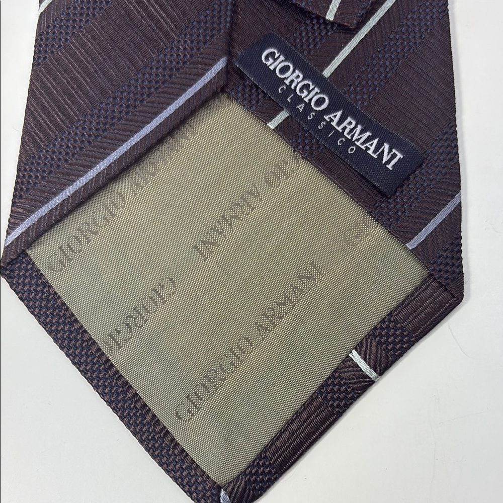 Giorgio Armani Classico Hand Made Italian Brown & Blue Striped Silk Tie